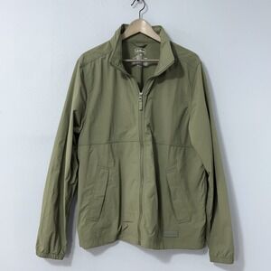 LL Bean Windbreaker Jacket Men Large Green Lightweight Nylon Hidden Hood Unlined